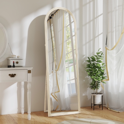 HOMCOM 64" x 21" Full Length Mirror, Free Standing, Leaning or Wall, Arched Full Body Mirror with Faux Stone Frame, White