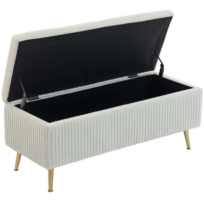 HOMCOM Storage Ottoman Bench, 43 Inch Large Storage Chest with Steel Legs and Padded Seat, Foot Rest, Load 485 lbs, Beige
