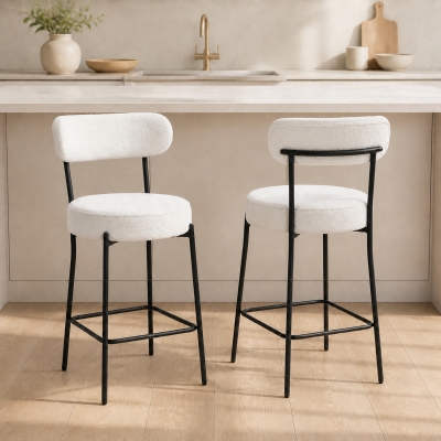 HOMCOM Set of 2 Barstools, Upholstered Bar Stools with Backrest, Footrest for Kitchen Island, Dining Room, Cream White