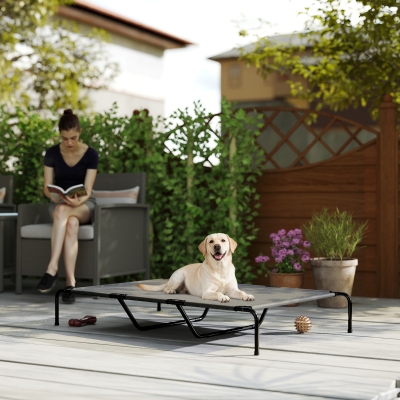 PawHut Elevated Dog Bed, Outdoor Dog Cot, Raised Dog Bed for Large Dogs with Breathable Mesh, Grey