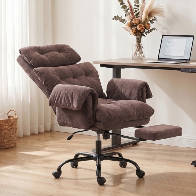 HOMCOM Reclining Executive Computer Desk Chair, Ergonomic Office Chair with Footrest and Thickly Padded, Coffee