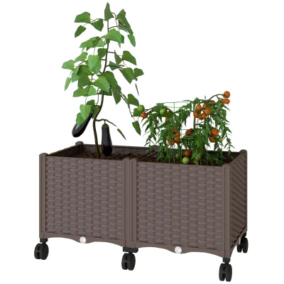 Outsunny Plastic Raised Garden Bed, Indoor Outdoor Self Watering Planter Box with Drainage Holes and Plugs for Flowers