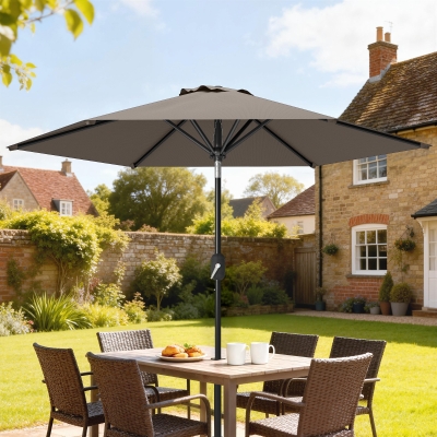 Outsunny Patio Sun Umbrella, Outdoor Parasol with 6 Ribs, Dark Grey