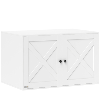 PawHut Cat Litter Box Enclosure with Barn Door, White, 31.5"