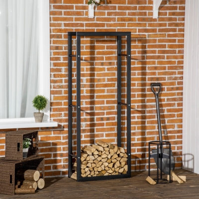HOMCOM 23.6" x 9.8" x 59.1" Firewood Rack Outdoor, Log Holder Fireplace Storage Rack with Handles and 220 lbs. Weight Capacity, Black