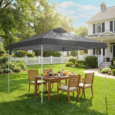 Outsunny Pop Up Canopy Waterproof Canopy Tent with Carrying Bag for Parties Garden BBQs 9.8' x 9.8', Dark Grey