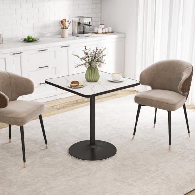 HOMCOM Dining Table for 4, Modern Kitchen Table with Marble Effect Tabletop and Round Base, White