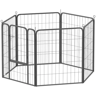 PawHut 6 Panels Heavy Duty Dog Playpen Outdoor Indoor with Door & Strap, 31.5" Height Portable & Foldable Pet Playpen