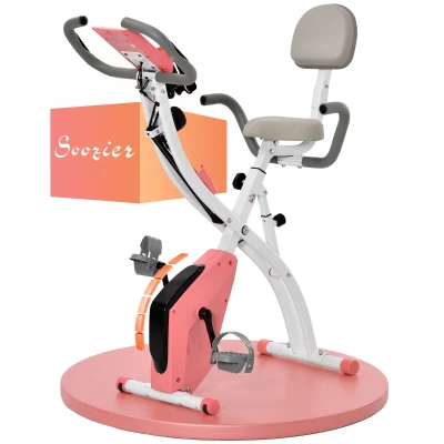 Soozier 3 in 1 Folding Exercise Bike, Foldable Stationary Bike with 8-Level Magnetic Resistance, Adjustable Seat, Pink