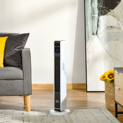 HOMCOM Ceramic Tower Heater, Oscillating Space Heater with Remote Control, Timer, Tip-Over & Overheat Protect, 750W/1500W