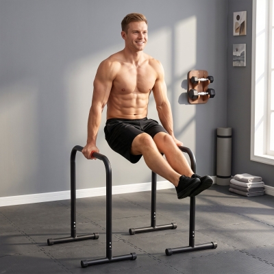 Soozier Set of 2 Dip Bar, Dip Station Push Up Station for Full Body Strength Training Home Gym Black