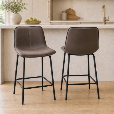 HOMCOM Bar Stools Set of 2, Upholstered Counter Height Bar Chairs, 26" (66 cm) Kitchen Stools with Steel Legs for Dining Area, Kitchen Aisle, Coffee