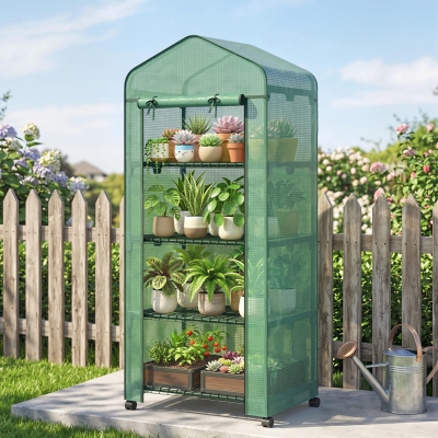 Outsunny Portable Greenhouse, Outdoor Hot House Plant Flower Greenhouse with 4 Tier Shelves, PE Cover, Green