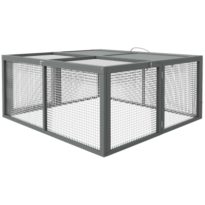PawHut Wooden Folding Rabbit Hutch for 2-3 Rabbits, Gray