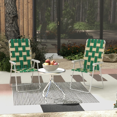 Outsunny Set of 2 Folding Patio Chairs, Portable Chair Set with Armrests for Camping, Garden, Pool, Beach, Backyard, Green