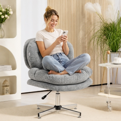 HOMCOM Computer Desk Chair, Armless Office Chair with Wide Padded Seat and Adjustable Height, Grey