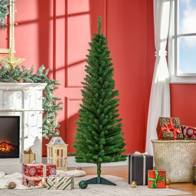 HOMCOM 5FT Artificial Christmas Tree, Pencil Christmas Tree with Realistic Branches, Stable Stand, Green
