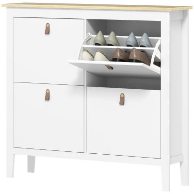 HOMCOM Narrow Shoe Cabinet with 4 Flip Drawers, Adjustable Shelves for Entryway, Holds 12-20 Pairs, White