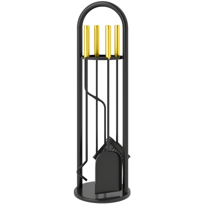 Outsunny Fireplace Tools Set, 5 Pieces Fireside Accessories with Brush, Shovel, Poker, A Pair of Tongs, Stand, Gold