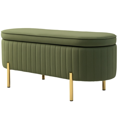 HOMCOM Upholstered Bedroom Bench, Channel Tufted Ottoman Bench with Thick Padding and Metal Legs, Dark Green