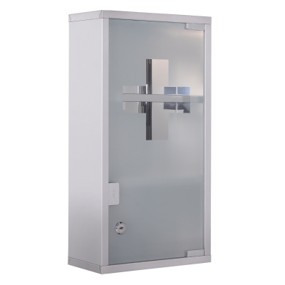 HOMCOM Wall Mount Medicine Cabinet Bathroom Cabinet with 2 Shelves, Stainless Steel Frame and Glass Door, Lockable with 2 Keys