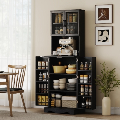 HOMCOM 71" Kitchen Pantry Cabinet, Freestanding Kitchen Hutch with 8 Door Shelves, Adjustable Shelf and Acrylic Doors, Black