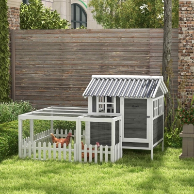 PawHut Wooden Chicken Coop with Run for 1-2 Chicken, Bunnies, Ducks