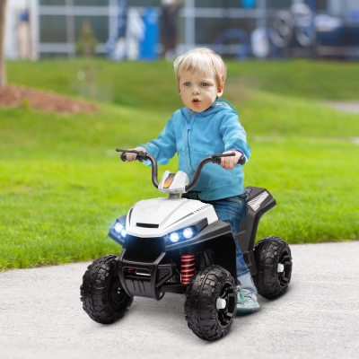 Qaba 12V Kids ATV with Four Wheels Spring Suspension, Forward & Backward, LED Light, MP3, Music, White