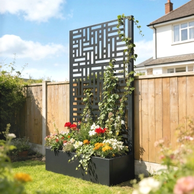 Outsunny Galvanised Raised Garden Bed with Trellis, 71" Tall Metal Planter Box with Privacy Screen and Drainage Holes