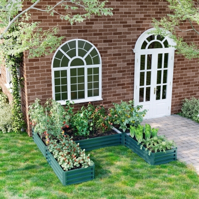 Outsunny Steel Raised Garden Bed, Set of 5 Large Box Planters for Outdoor Plants Vegetables Flowers Herbs, 8x8x1ft, Green