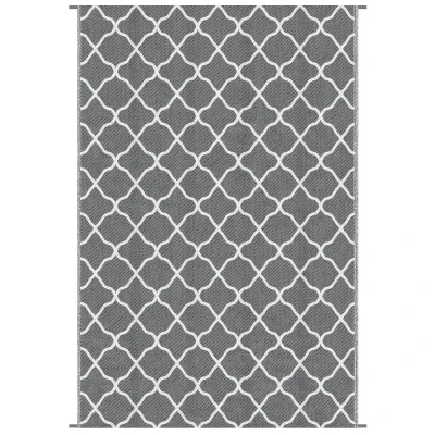 Outsunny Waterproof  Outdoor Rug, 6' x 9' RV Rug Reversible Mat for Backyard, Deck, Picnic, Beach, Camping, Grey & White Net