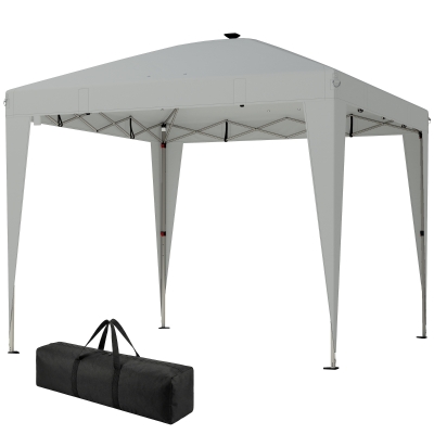 Outsunny 10 x 10 ft Pop Up Canopy Tent with Central Light, UPF 50+ Instant Portable Canopy Shelter with Remote, Light Grey