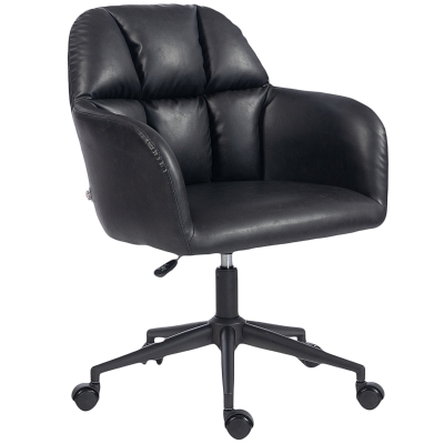 HOMCOM Swivel Office Chair, Faux Leather Desk Chair with Adjustable Height for Living Room, Bedroom, Study, Black