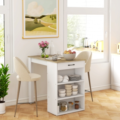 HOMCOM Bar Table with Drawer and 3 Storage Shelves, Bar Height Table, High Top Pub Table for Home Bar, Kitchen, Grey