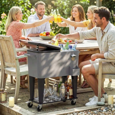 Outsunny 80 Quart Rolling Patio Cooler Cart with Storage Shelf, Patio Cooler with Locking Wheels, Bottle Opener & Cap Catcher