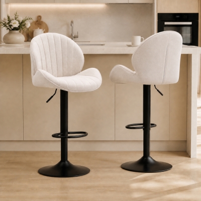 HOMCOM Bar Stools Set of 2, Swivel Barstools with Back, Adjustable Height and Footrest for Kitchen Island, Dining Room, Beige