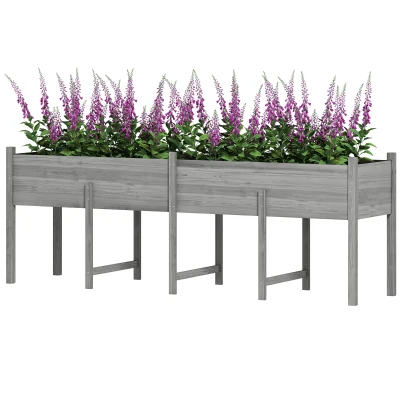 Outsunny Wooden Raised Garden Bed Planter, Large Elevated Planter Box with Legs, Bed Liner and Drain Holes, Grey