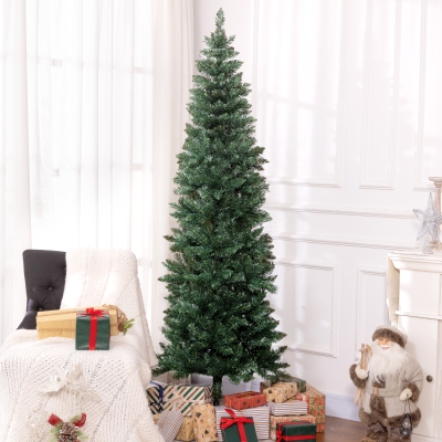 HOMCOM 7ft Tall Pencil Artificial Christmas Tree with 687 Branch Tips with Steel Base, Green