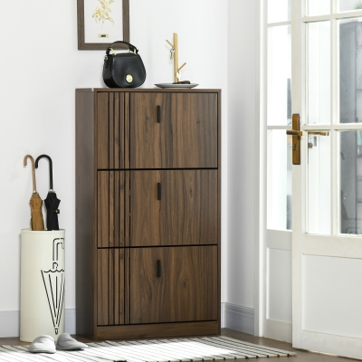 HOMCOM Shoe Storage Cabinet Organizer for 18 Pairs of Shoes with 3 Flip Drawers and Adjustable Shelves, Walnut