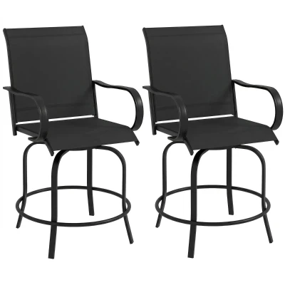 Outsunny Outdoor Bar Stools Set of 2, 360° Swivel Bar Height Chairs, 26.8" x 29.5" x 48.4", Black