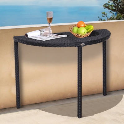 Outsunny Half Round Side Table, PE Rattan Coffee Table with Metal Frame for Patio, Garden, Balcony, Black