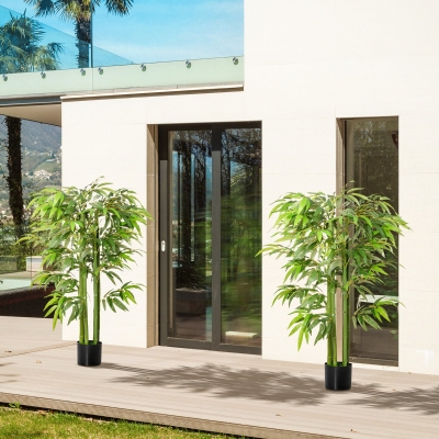 HOMCOM Set of 2 4.5FT Artificial Bamboo Tree Faux Decorative Plant in Nursery Pot for Indoor Outdoor Décor
