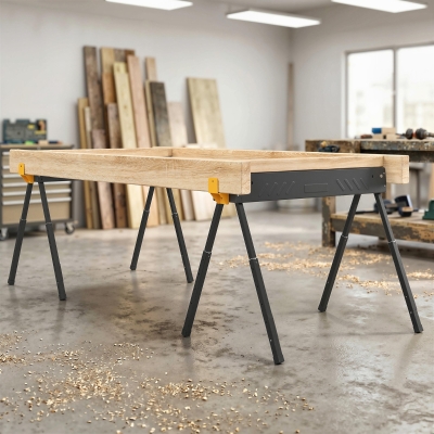 HOMCOM Mitre Saw Stands, Sawhorses with Height Adjustable Legs, 2x4 Bracket, Carry Handle, Black