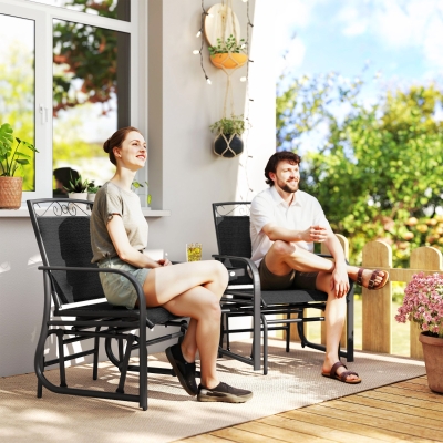 Outsunny Outdoor Glider Bench with Coffee Table, Patio 2-Seat Rocking Chair Swing Loveseat with Breathable Sling for Backyard Garden Porch, Black