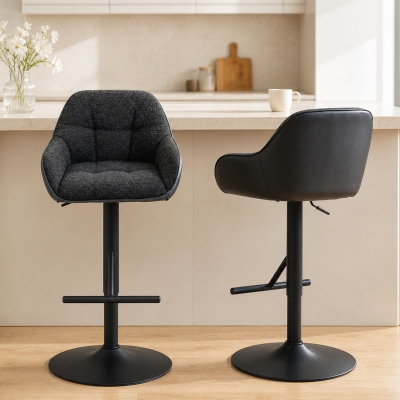 HOMCOM Bar Stools Set of 2, Swivel Counter Height Barstools with Back, Footrest, Armrests, Adjustable Height, Black