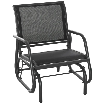 Outsunny Patio Glider Outdoor Glider Chair with Breathable Mesh Seat & Backrest, Armrests and Metal Frame, Black