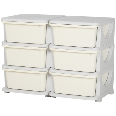 Qaba 3 Tier Kids Toy Organizer and Storage Bins with 6 Plastic Drawers, Cream White