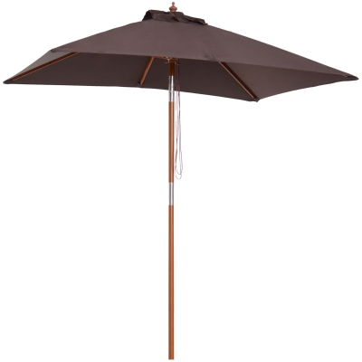 Outsunny 6.6x5ft Square Market Parasol, Wooden Patio Umbrella with Tilt Mechanism and 6 Bamboo Ribs, Garden Sunshade, Coffee