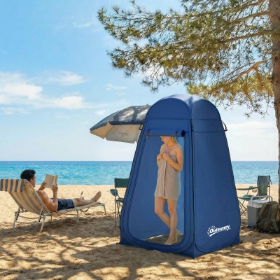 Outsunny Pop Up Shower Tent, Portable Privacy Room for Outdoor Changing, Dressing, Fishing Storage with Carrying Bag, Blue