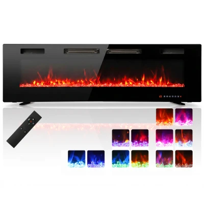 HOMCOM 60" Electric Fireplace, Ultra-Thin Recessed, Wall Mounted and Freestanding Fireplace w/ Flame Effect, 750W/1500W, Black